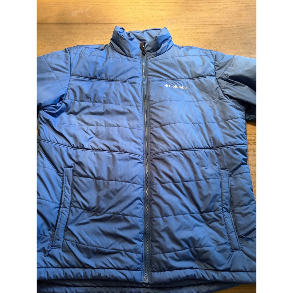 Columbia Omni-Heat Puffer Jacket Mens Blue Insulated Full Zip Ripstop Coat - Picture 2 of 13